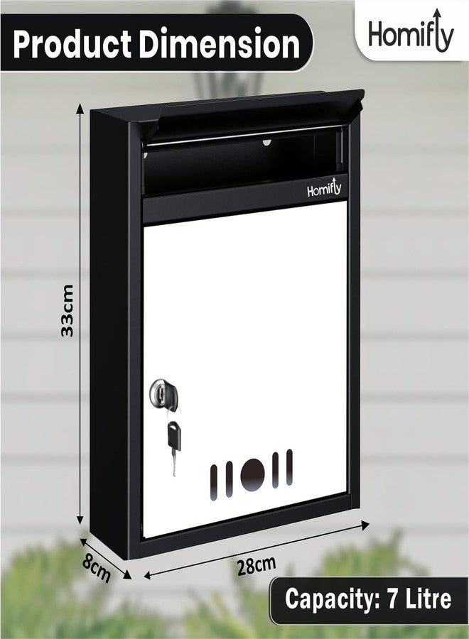 HOMIFLY صندوق بريد/صندوق اقتراحات/صندوق شكاوى/صندوق رسائل بحجم A4 للتثبيت على الحائط من HOMIFLY للمكتب/صندوق بريد لبوابة المنزل مع نافذة شفافة وقفل مفتاح آمن - (أسود وعاجي) - Image 2